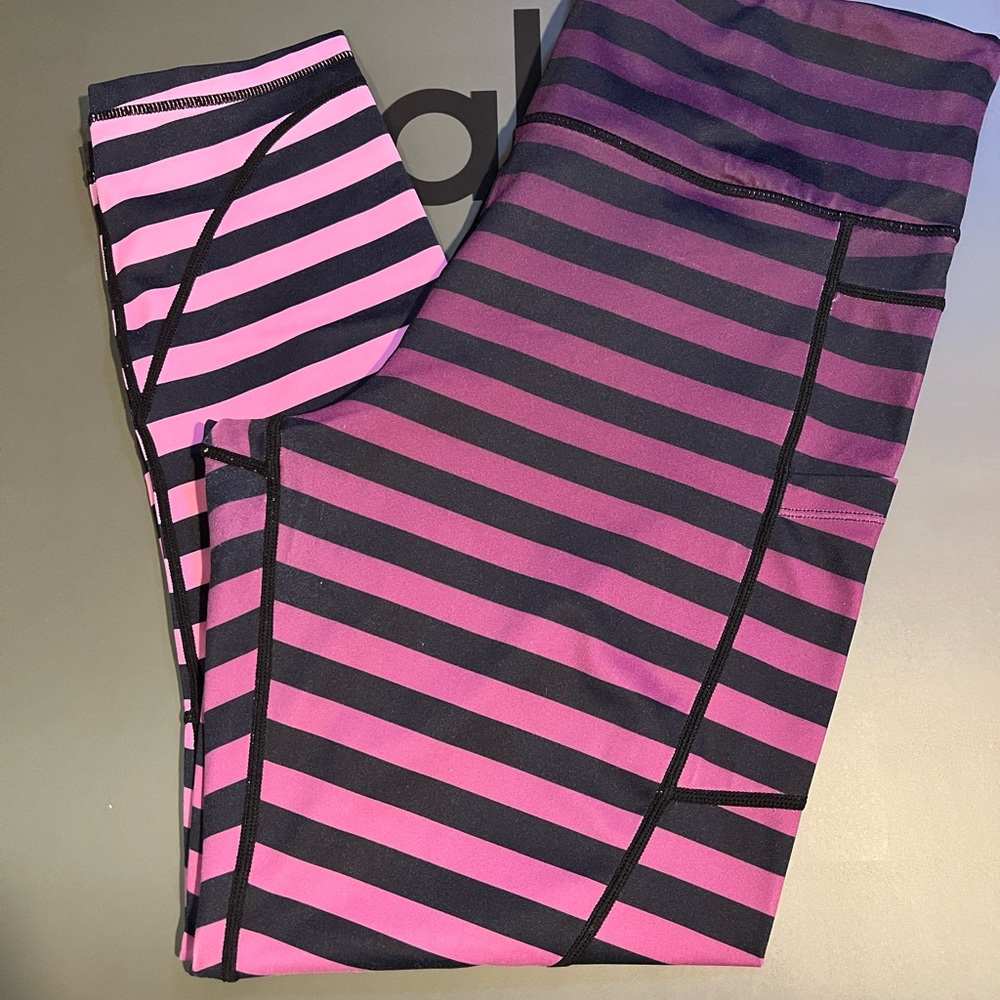 ZYIA Pink and Black Striped Leggings